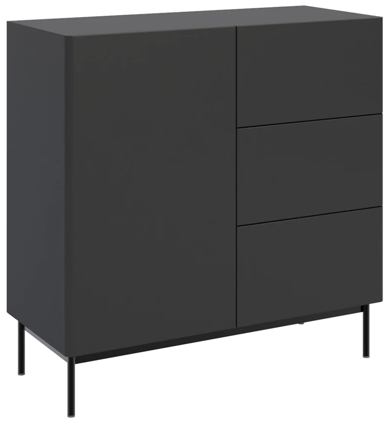 Einflügler Kommode Olio mit drei Schubladen, 100 cm, schwarz