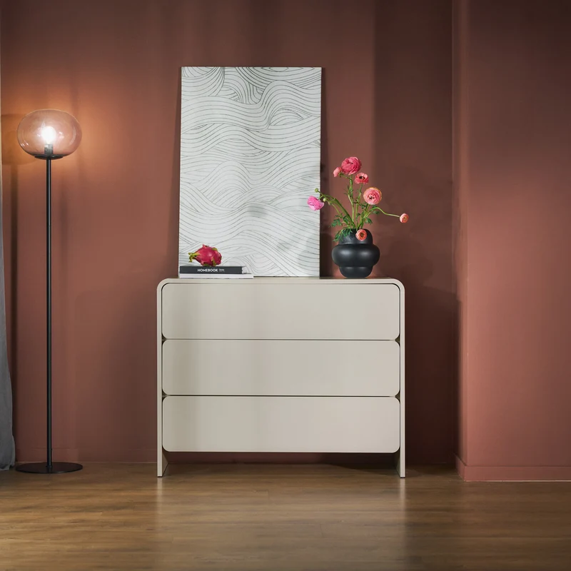 Kommode Lummo mit drei Schubladen 100 cm Kaschmir