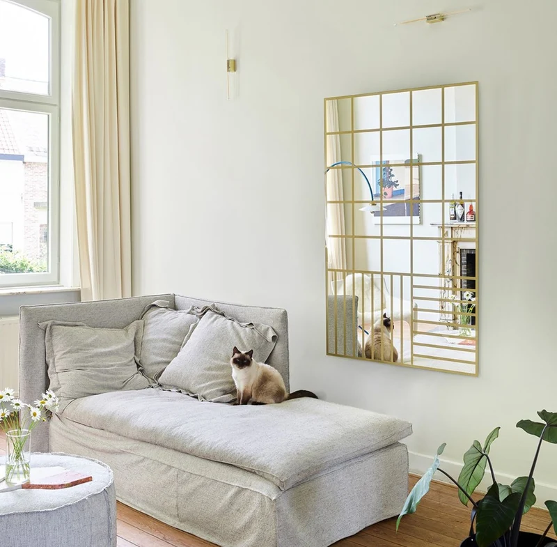 Casa Padrino Luxus Wandspiegel Gold 100 x 2,5 x H. 158 cm - Rechteckiger Spiegel mit Muster - Luxus Möbel