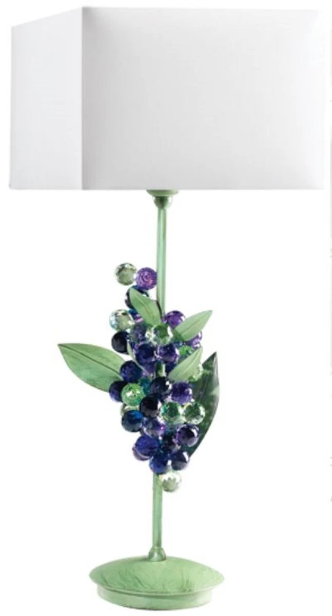 Casa Padrino Luxus Tischleuchte Weintrauben Grün / Lila / Weiß 20 x 20 x H. 50 cm - Moderne Schreibtischleuchte mit edlem Swarovski Kristallglas - Luxus Qualität - Made in Italy
