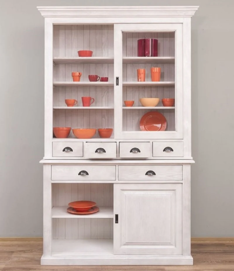 Casa Padrino Landhausstil Esszimmerschrank Hellgrau 142 x 48 x H. 225 cm - Massivholz Küchenschrank - Landhausstil Esszimmer Möbel