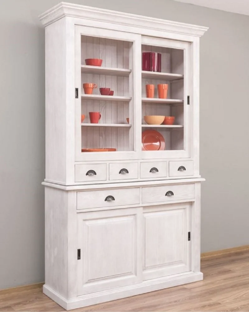 Casa Padrino Landhausstil Esszimmerschrank Hellgrau 142 x 48 x H. 225 cm - Massivholz Küchenschrank - Landhausstil Esszimmer Möbel