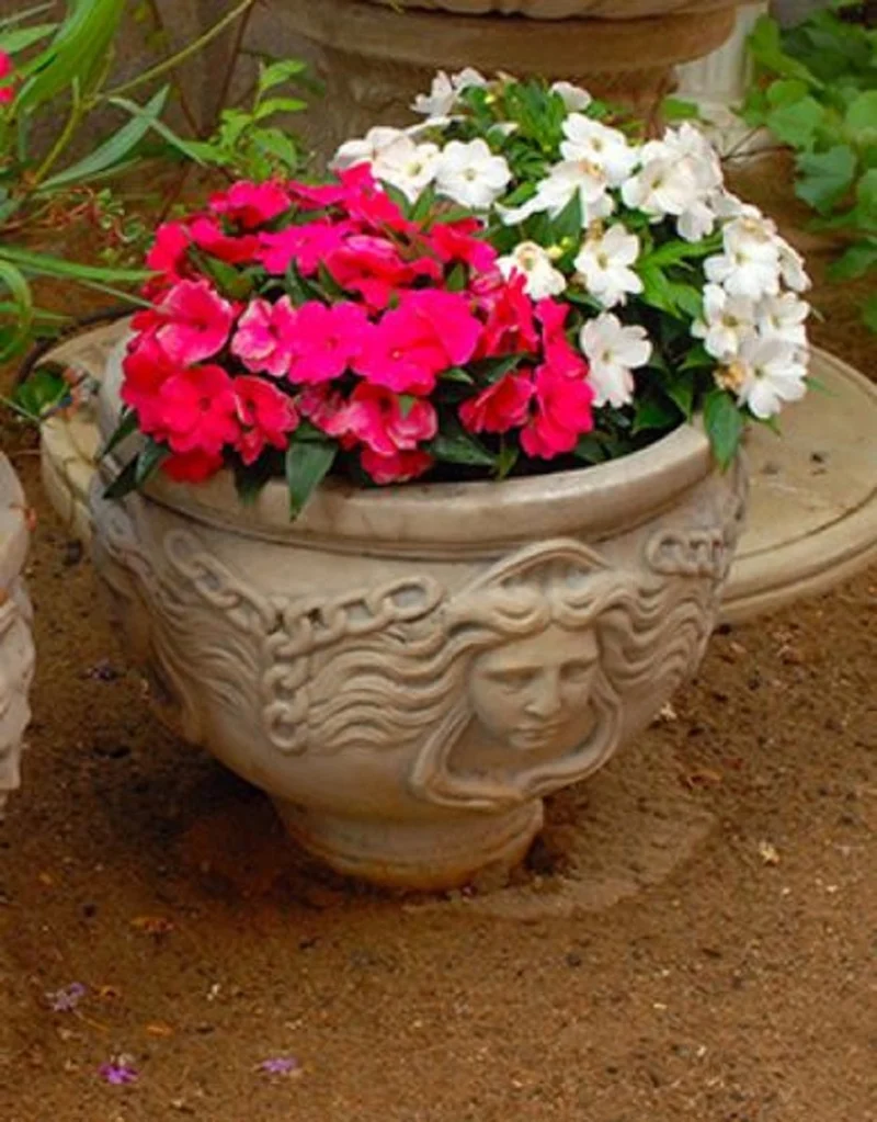 Casa Padrino Jugendstil Blumentopf Grau Ø 56 x H. 47 cm - Runder Pflanzentopf - Barock & Jugendstil Garten & Terrassen Deko