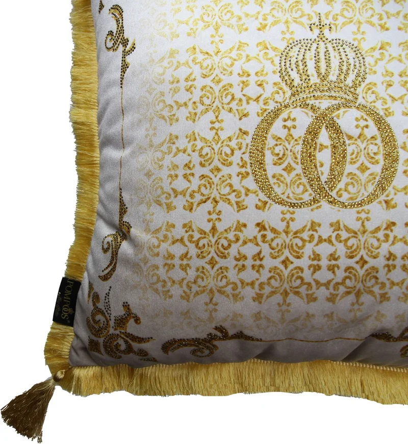Casa Padrino Luxus Barock Kissen Pompöös by Harald Glööckler Creme / Gold, 50 x 50 cm, mit Krone, Strass und Troddeln