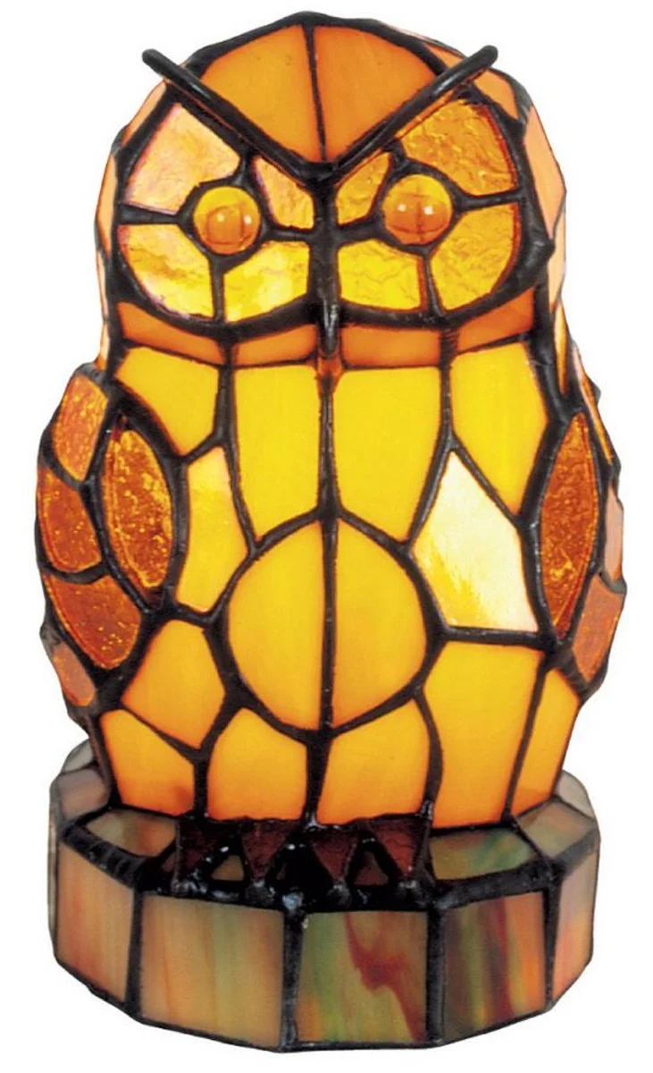 Casa Padrino Tiffany Tischleuchte Eule, Dekoleuchte aus buntem Tiffany Glas, Ø 16 x H. 18 cm