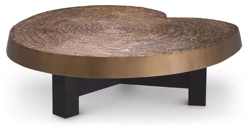 Casa Padrino Luxus Couchtisch Antik Gold / Schwarz 105 x 110 x H. 35 cm - Moderner Wohnzimmertisch mit Aluminium Tischplatte - Wohnzimmer Möbel - Luxus Möbel