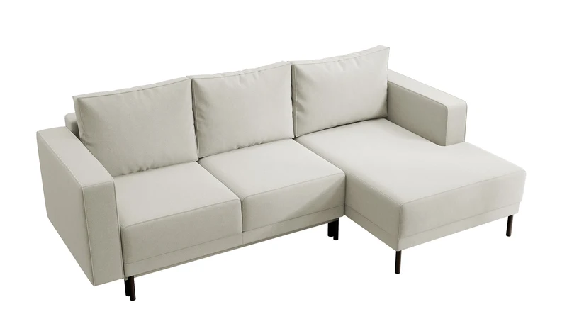 Ecksofa mit Schlafunktion Rodario Mini, L-förmig, mit Stauraum, hellbeiger, pflegeleichter Samt, rechtsseitig