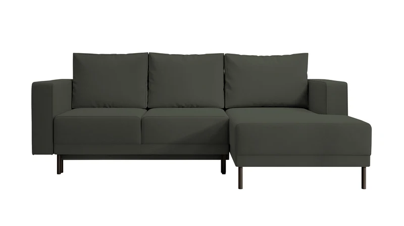 Ecksofa mit Schlaffunktion Rodario Mini, L-förmig, mit Stauraum, olivgrüner, pflegeleichter Samt, rechtsseitig