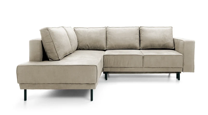 Ecksofa Rodario mit Schlaffunktion und Bettkasten, hellgrauer Cord, linksseitig