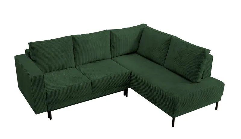 Ecksofa Rodario mit Schlaffunktion und Bettkasten, dunkelgrüner Cord, rechtsseitig