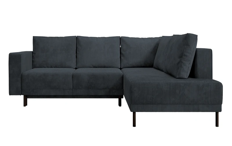 Ecksofa Rodario mit Schlafunktion und Bettkasten, dunkelgrauer Cord, rechtsseitig