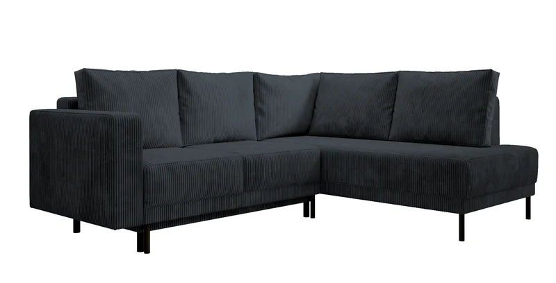 Ecksofa Rodario mit Schlafunktion und Bettkasten, dunkelgrauer Cord, rechtsseitig
