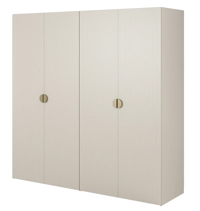 Vier­türiger Schrank Moonir mit zwei Kleiderstangen, 200 cm, Grau-Beige