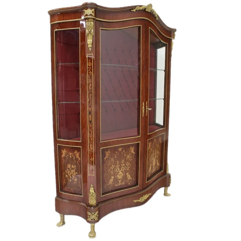 Casa Padrino Barock Glas Vitrine Vitrinenschrank 130 x H 180 cm- Barock Möbel - Vitrinenschrank - Wohnzimmerschrank Schrank Mahagoni