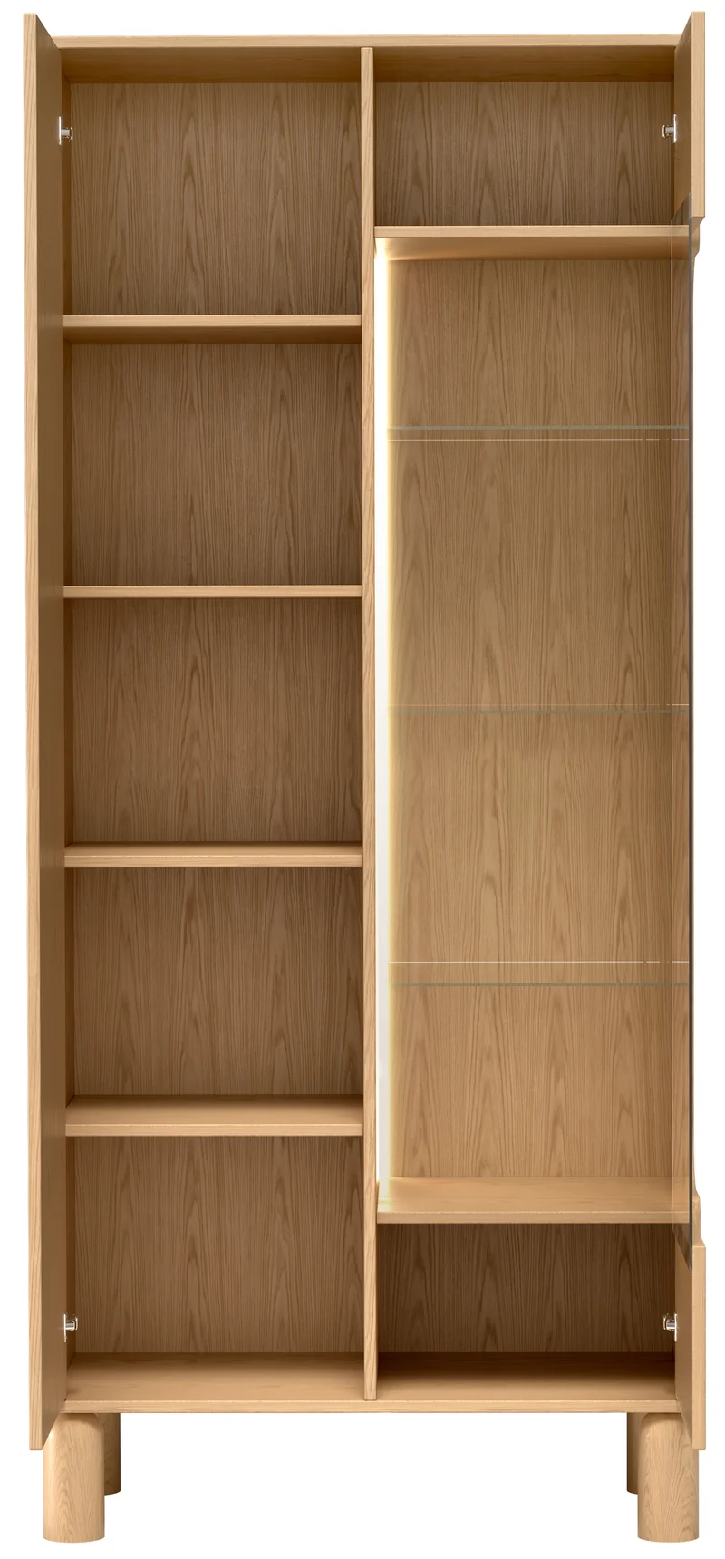 Zweiflügelige Sanden-Vitrine hoch mit LED-Beleuchtung 89 cm Eiche Bookmatch