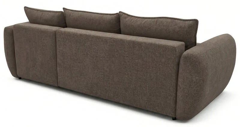 Ecksofa mit Schlaffunktion Zordo, L-förmig, rechtsseitig, mit zwei Stauraumfächern, braunes Chenille