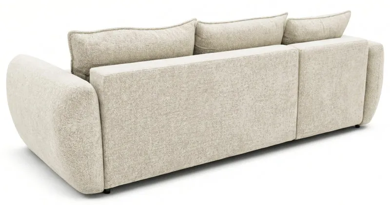 Ecksofa mit Schlafunktion Zordo, L-förmig, linksseitig, mit zwei Stauraumfächern, hellbeiger Chenille-Stoff