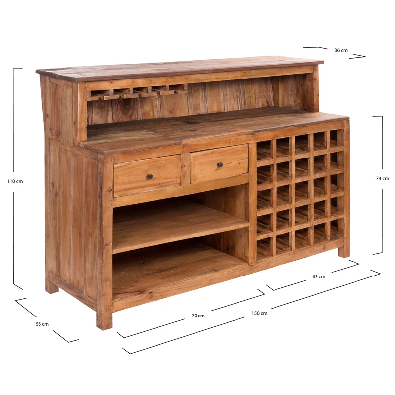 BARSCHRANK "PUREWOOD" | 150x110x55cm (BxHxT), Hausbar, Verkaufstresen | Farbe: 08 honigfarben gewachst