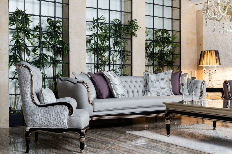 Casa Padrino Luxus Barock Sofa Grau / Schwarz / Silber - Handgefertigtes Wohnzimmer Sofa - Barock Wohnzimmer Möbel