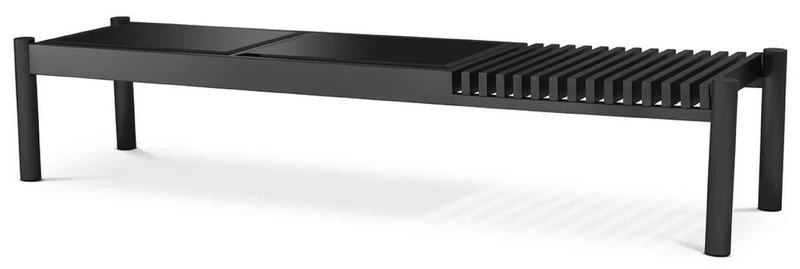 Casa Padrino Luxus Couchtisch Bronzefarben / Schwarz 180 x 44 x H. 35,5 cm - Edelstahl Wohnzimmertisch mit Glasplatten - Wohnzimmer Möbel - Luxus Möbel