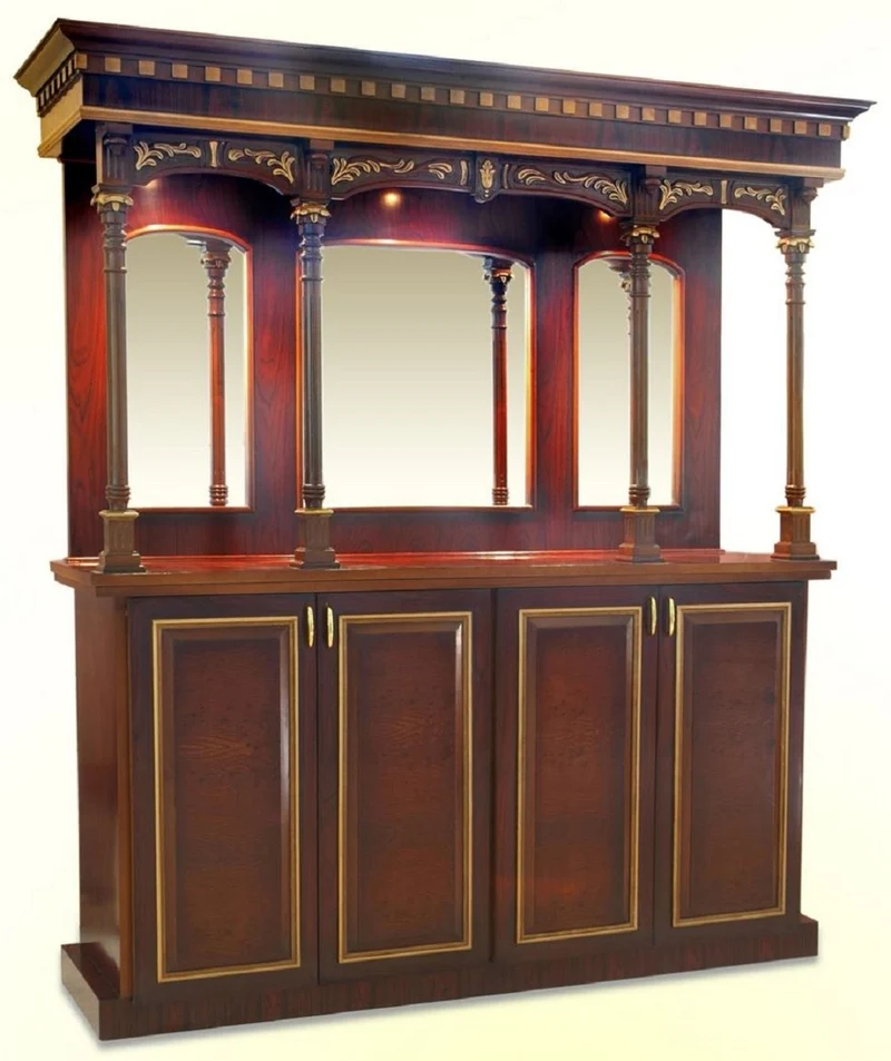 Casa Padrino Luxus Weinbar Braun / Dunkelbraun / Cremefarben / Gold 200,7 x H. 218,4 cm - Massivholz Bar mit Beleuchtung und Marmorplatte - Bar Möbel - Hotel & Restaurant Möbel