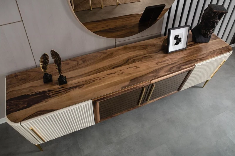 Casa Padrino Luxus Art Deco Sideboard Braun / Weiß / Gold 235 x 48 x H. 76 cm - Edler Schrank mit 4 Türen - Art Deco Möbel