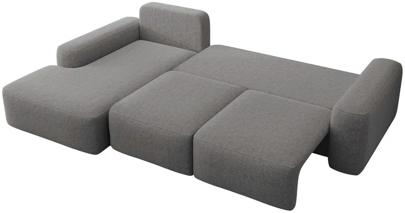 Ecksofa mit Schlaffunktion Carnos, L-förmig, mit zusätzlichen Lendenkissen, dunkelgrauer hydrophober Chenille-Stoff, linksseitig