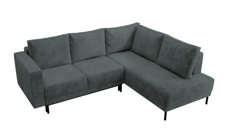 Ecksofa Rodario mit Schlaffunktion und Bettkasten, grauer Cord, rechtsseitig