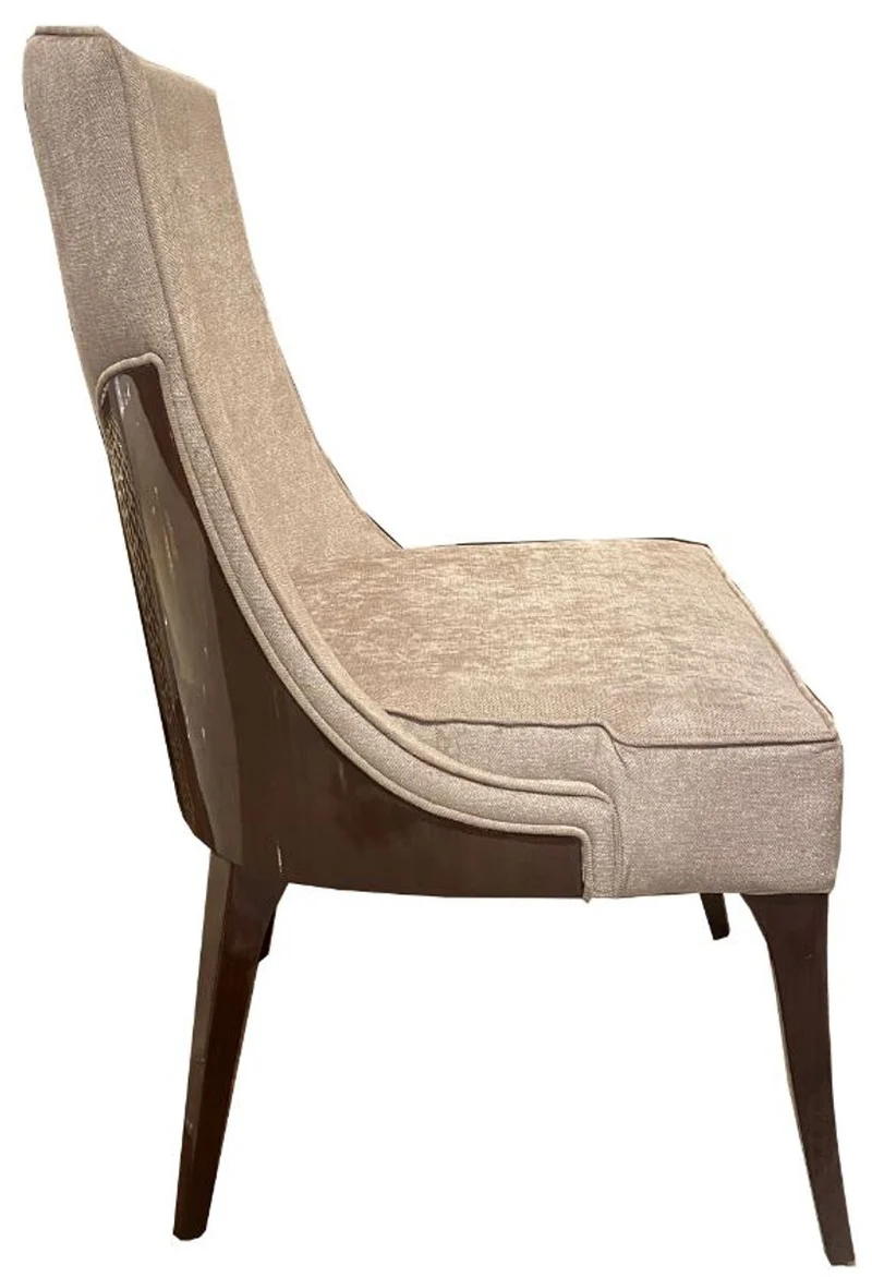 Casa Padrino Luxus Art Deco Esszimmer Stuhl Set Beige / Dunkelbraun Hochglanz - Küchen Stühle 6er Set - Edle Art Deco Esszimmer Möbel