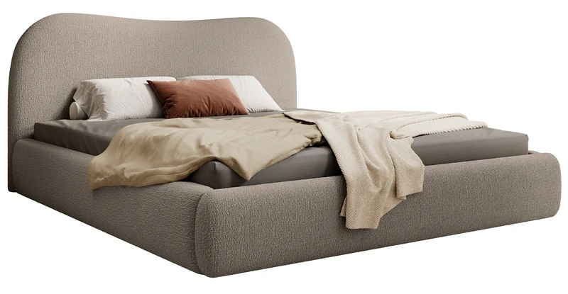 Polsterbett Simsalo 160x200 cm mit Stauraum, dunkelbeige Bouclé