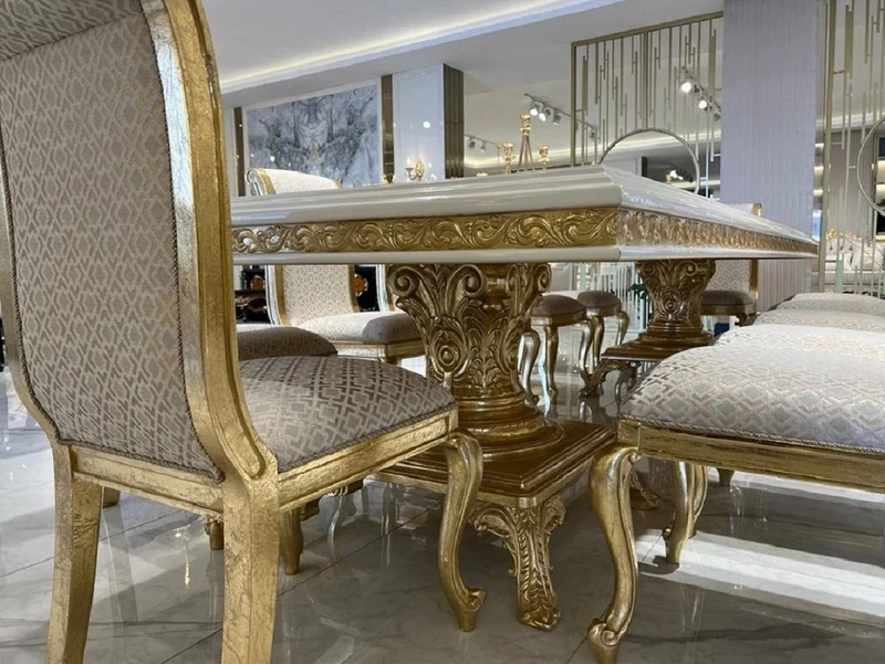 Casa Padrino Luxus Barock Esszimmer Stuhl Set Gold Muster / Antik Gold - Handgefertigtes Küchen Stühle 6er Set - Prunkvolle Barock Esszimmer Möbel