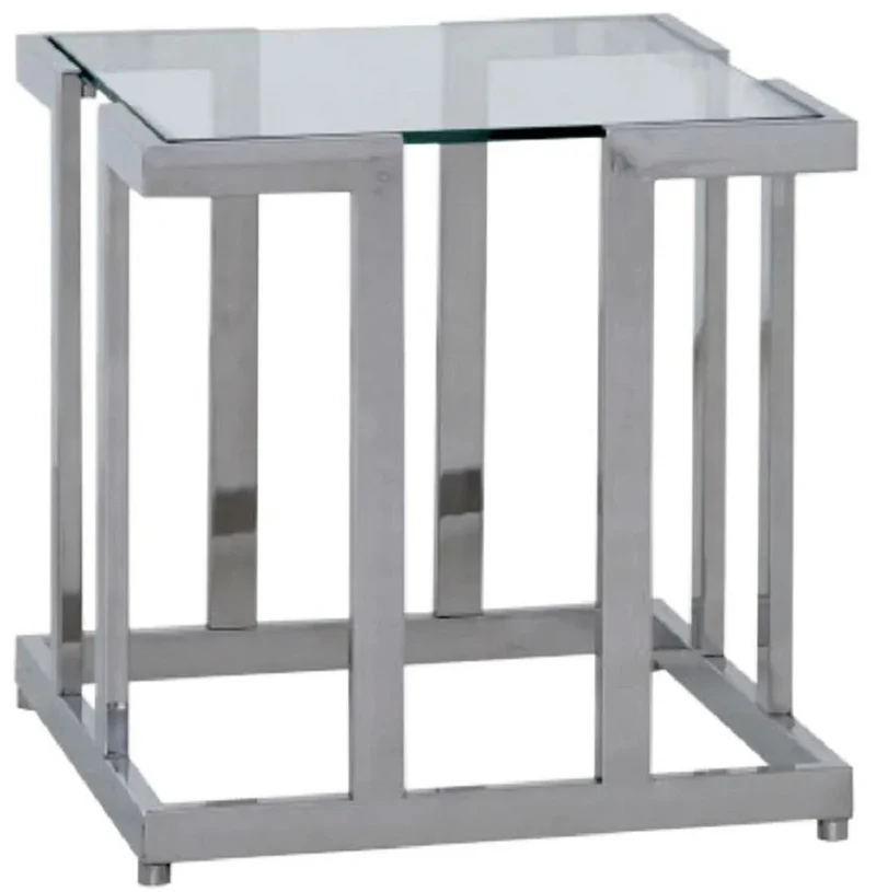 Casa Padrino Luxus Beistelltisch Silber 60 x 60 x H. 55 cm - Quadratischer Metall Tisch mit Glasplatte - Wohnzimmer Möbel - Luxus Möbel