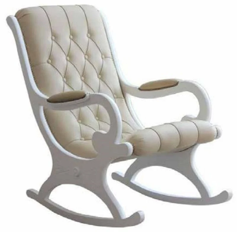 Casa Padrino Luxus Jugendstil Echtleder Schaukelsessel Creme / Weiß - Handgefertigter Schaukelstuhl mit Armlehnen - Barock & Jugendstil Leder Wohnzimmer & Büro Möbel - Made in Italy