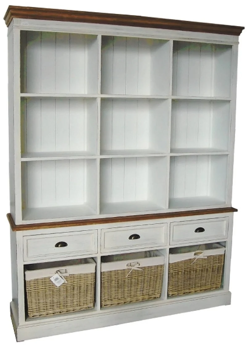 Casa Padrino Landhausstil Wandschrank aus Paulownia-Holz und MDF in Antik Weiß / Braun 160 x 40 x H. 206 cm