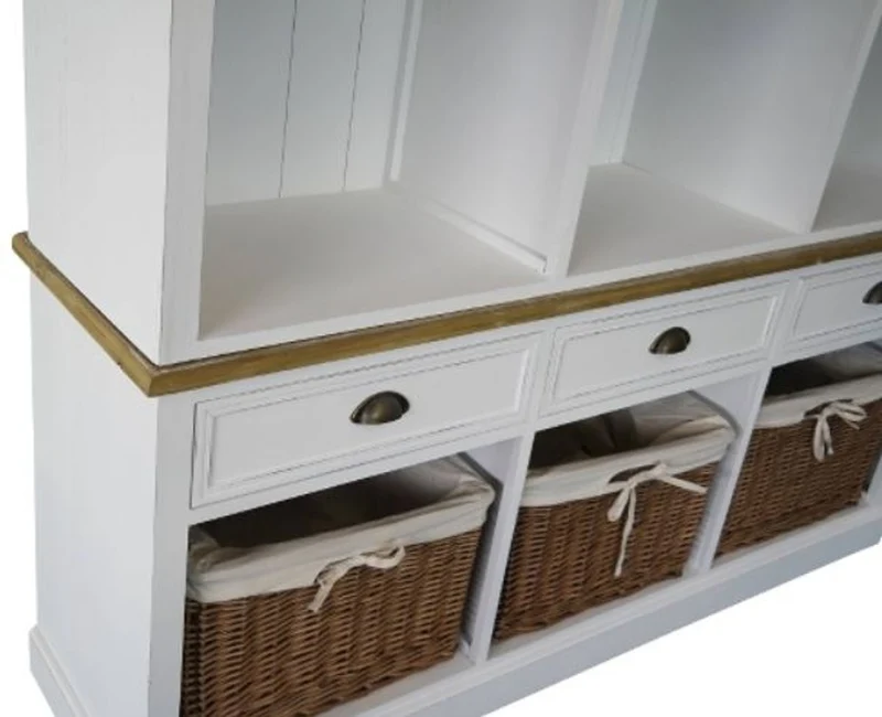 Casa Padrino Landhausstil Wandschrank aus Paulownia-Holz und MDF in Antik Weiß / Braun 160 x 40 x H. 206 cm