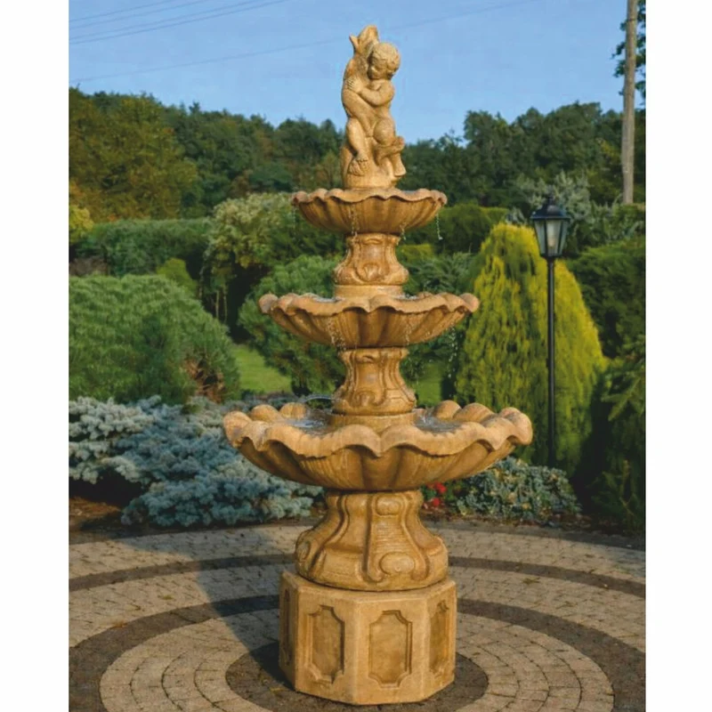 Casa Padrino Barock Springbrunnen Braun Ø 89 x H. 192 cm - Garten Deko Brunnen