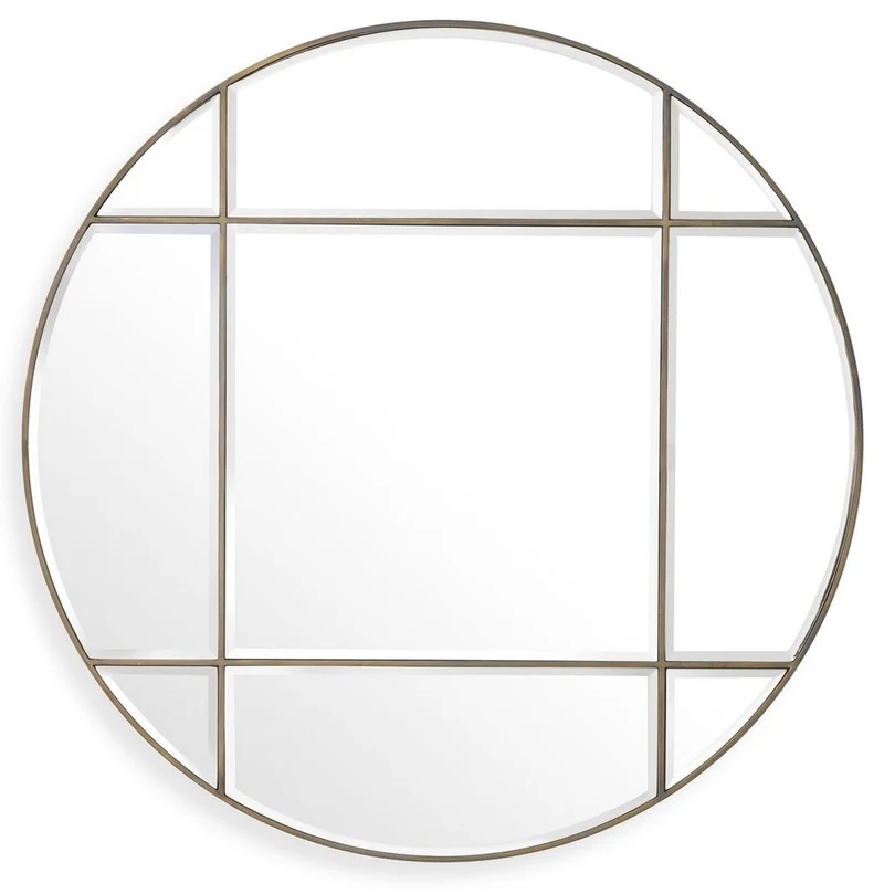 Casa Padrino Luxus Spiegel Vintage Messingfarben Ø 110 cm - Runder Wandspiegel - Wohnzimmer Spiegel - Garderoben Spiegel - Luxus Qualität