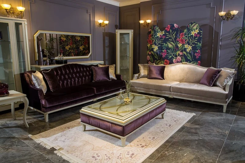 Casa Padrino Luxus Barock Sofa Lila / Weiß / Gold 239 x 83 x H. 91 cm - Edles Wohnzimmer Sofa mit dekorativen Kissen - Barock Wohnzimmer Möbel