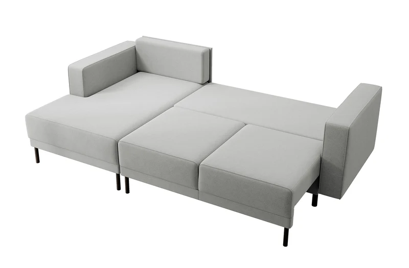 Ecksofa mit Schlaffunktion Rodario mini, L-förmig, mit Stauraum, grau, pflegeleichter Samt, linksseitig