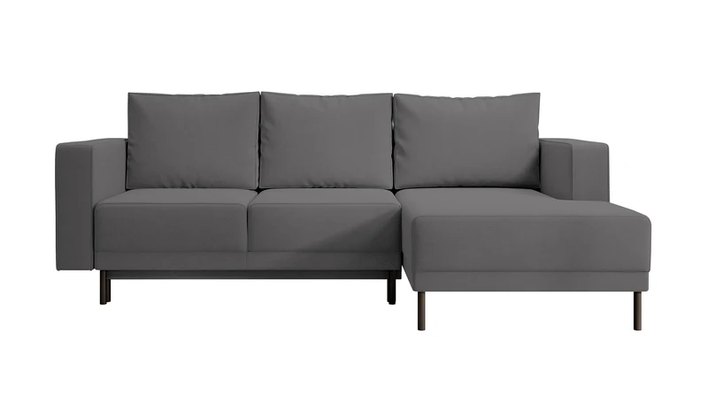 Ecksofa mit Schlaffunktion Rodario Mini, L-förmig, mit Stauraum, dunkelgrauer, leicht zu reinigender Samt, rechtsseitig