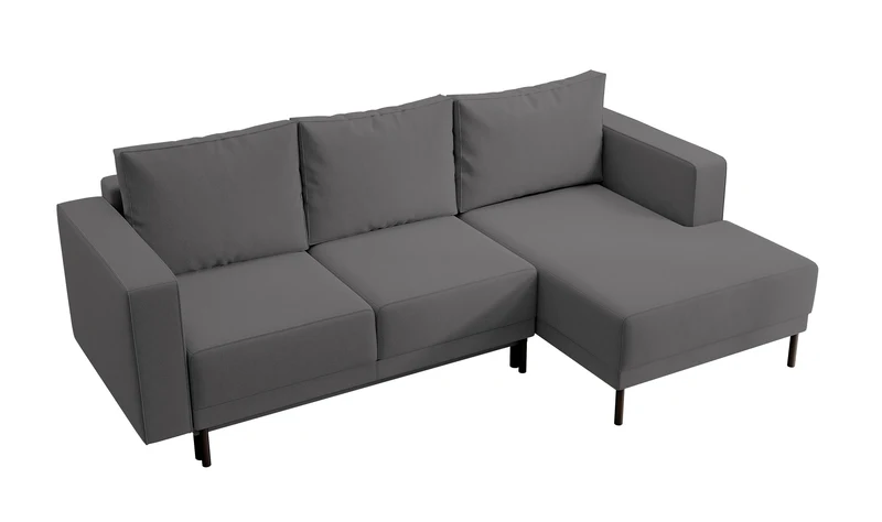 Ecksofa mit Schlaffunktion Rodario Mini, L-förmig, mit Stauraum, dunkelgrauer, leicht zu reinigender Samt, rechtsseitig