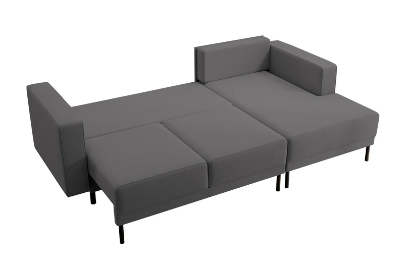 Ecksofa mit Schlaffunktion Rodario Mini, L-förmig, mit Stauraum, dunkelgrauer, leicht zu reinigender Samt, rechtsseitig
