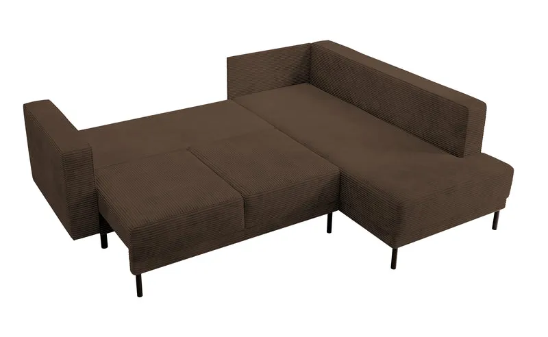 Ecksofa Rodario mit Schlafunktion und Bettkasten, dunkelbrauner Cord, rechtsseitig