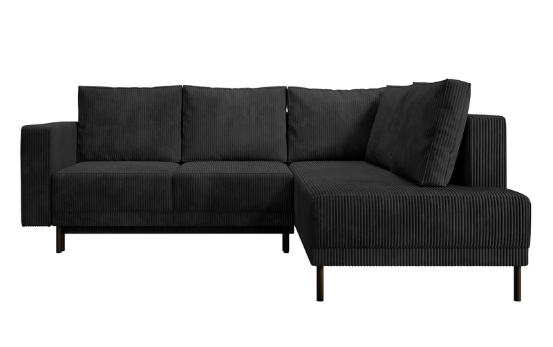 Ecksofa Rodario mit Schlafunktion und Bettkasten, schwarzer Cord, rechtsseitig