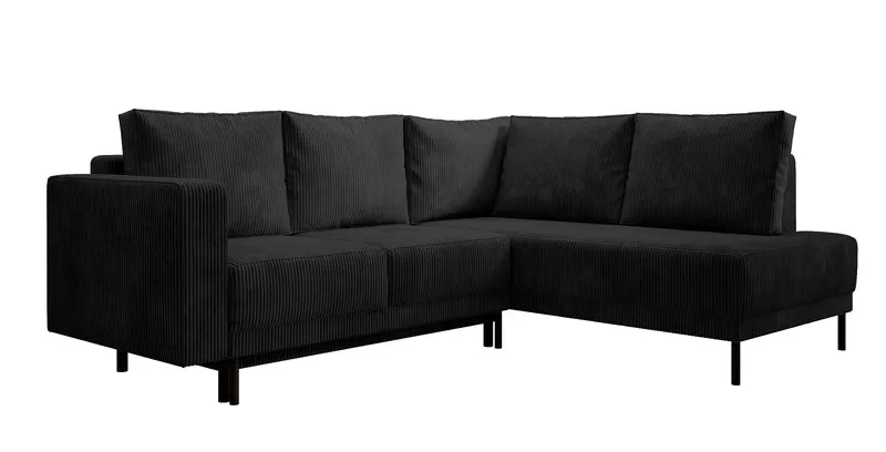 Ecksofa Rodario mit Schlafunktion und Bettkasten, schwarzer Cord, rechtsseitig