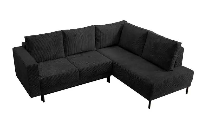 Ecksofa Rodario mit Schlafunktion und Bettkasten, schwarzer Cord, rechtsseitig