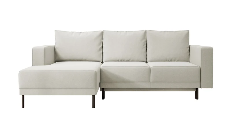 Ecksofa mit Schlaffunktion Rodario mini, L-förmig, mit Stauraum, hellbeiger Samt, pflegeleicht, linksseitig