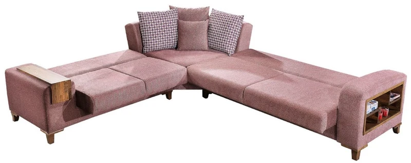 Casa Padrino Luxus Eckschlafsofa Rosa / Braun 330 x 270 x H. 80 cm - Modernes Ecksofa - Schlafsofa - Wohnzimmer Sofa - Wohnzimmer Möbel