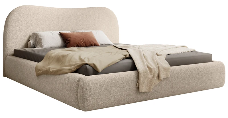 Polstermbett Simsalo 160x200 cm mit Stauraum, beige Bouclé