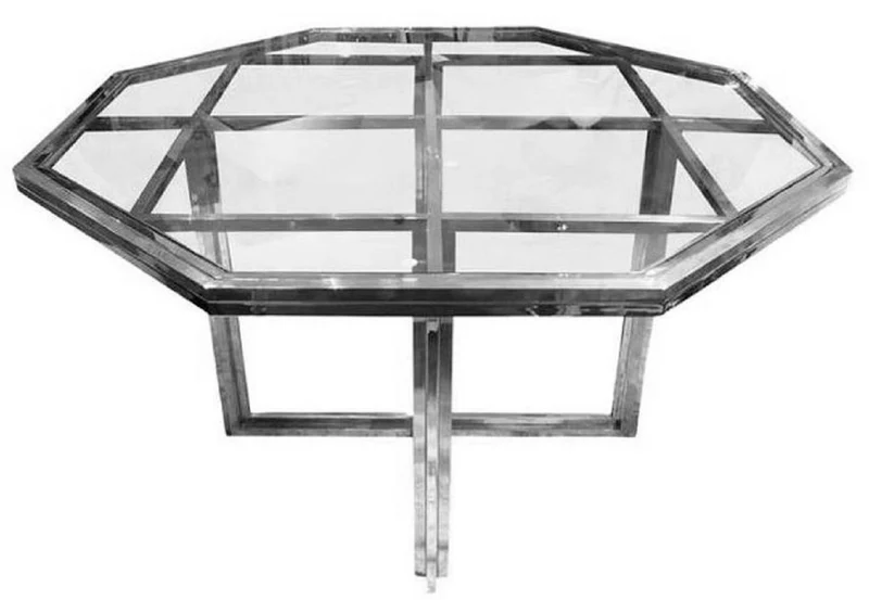 Casa Padrino Luxus Designer Esstisch Silber 100 x 100 x H. 78 cm - Metall Esszimmertisch mit Glasplatte - Esszimmer Möbel - Luxus Möbel